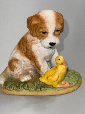 Vintage Saint Bernard Figurine St Puppy Dog Puppies Yellow Duck Homco Gift 1413